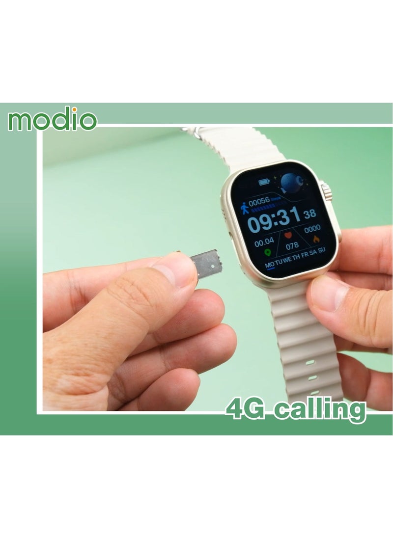 Modio SM02 4G 2.2 Inch Display Smartwatch With Built in Camera Sim card Slot and 3 Interchangeable Straps Designed for Ladies and Gents Silver