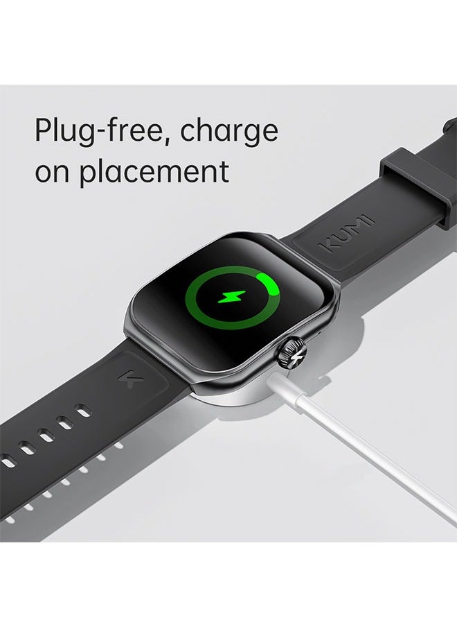 KUMI KU7 Smart Sports Watch AMOLED Display 100 Motion Detection Motion Track Recording Heart Rate Detection IP68 Waterproof AI Voice Bracelet Silver
