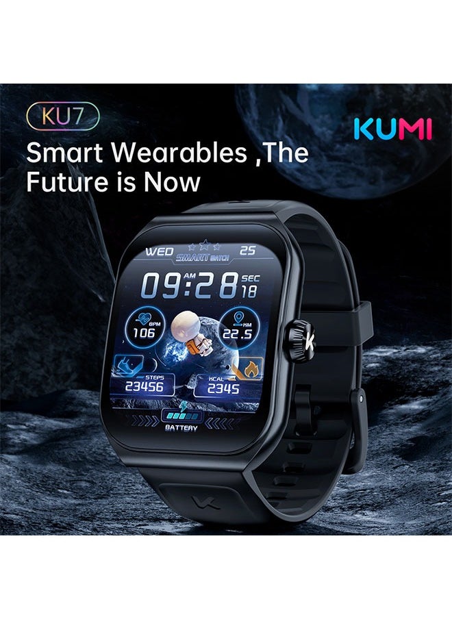 KUMI KU7 Smart Sports Watch AMOLED Display 100 Motion Detection Motion Track Recording Heart Rate Detection IP68 Waterproof AI Voice Bracelet Silver