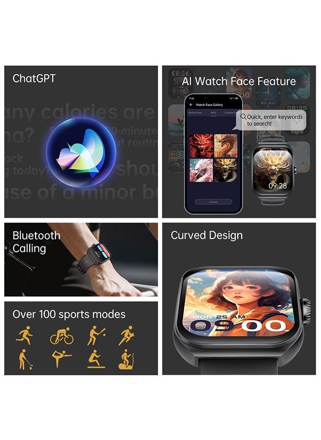 KUMI KU7 Smart Sports Watch AMOLED Display 100 Motion Detection Motion Track Recording Heart Rate Detection IP68 Waterproof AI Voice Bracelet Silver