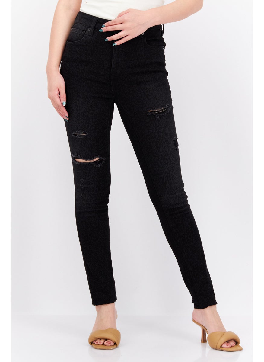 Women Skinny Fit Animal Print Stretchable Jeans, Black