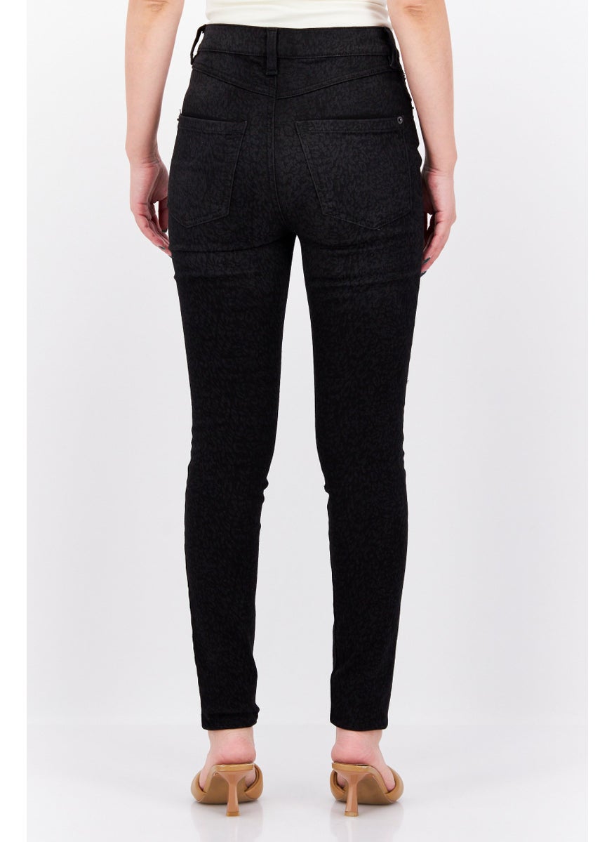 Women Skinny Fit Animal Print Stretchable Jeans, Black
