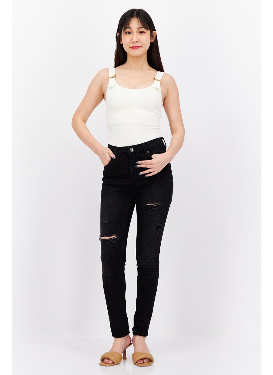 Women Skinny Fit Animal Print Stretchable Jeans, Black