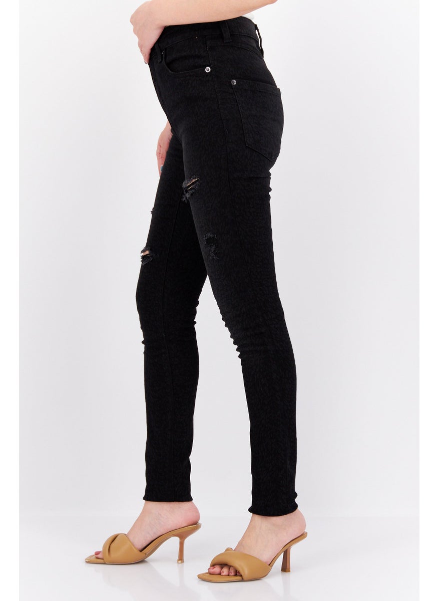 Women Skinny Fit Animal Print Stretchable Jeans, Black