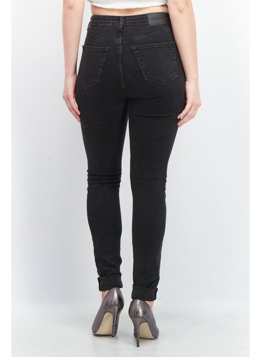 Women Slim Fit Washed Stretchable High Rise Denim Jeans, Black