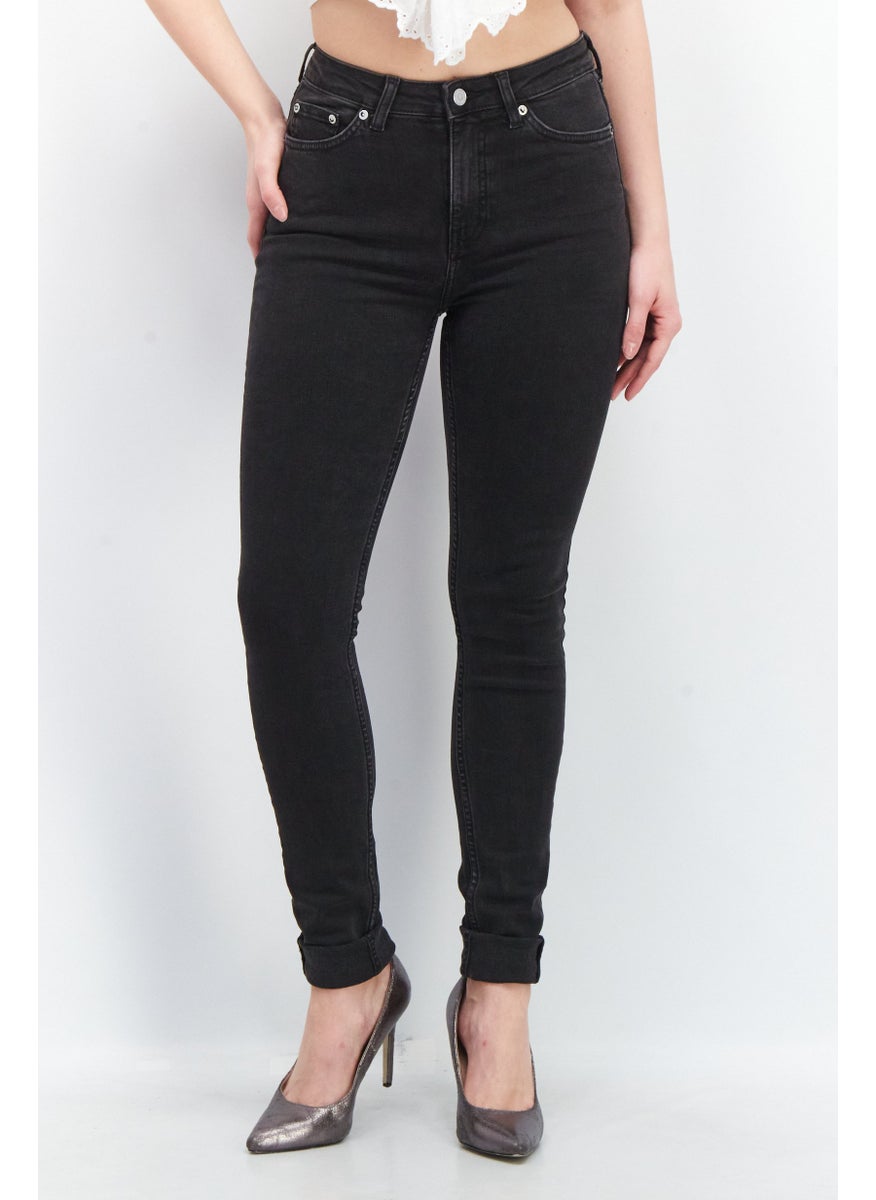 Women Slim Fit Washed Stretchable High Rise Denim Jeans, Black