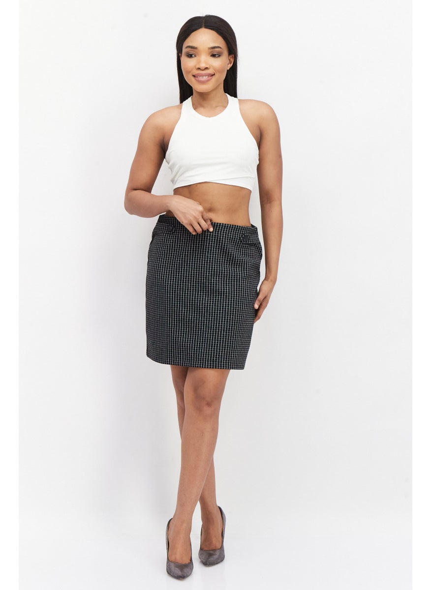 Women Plaid Mini Skirt, Black Combo