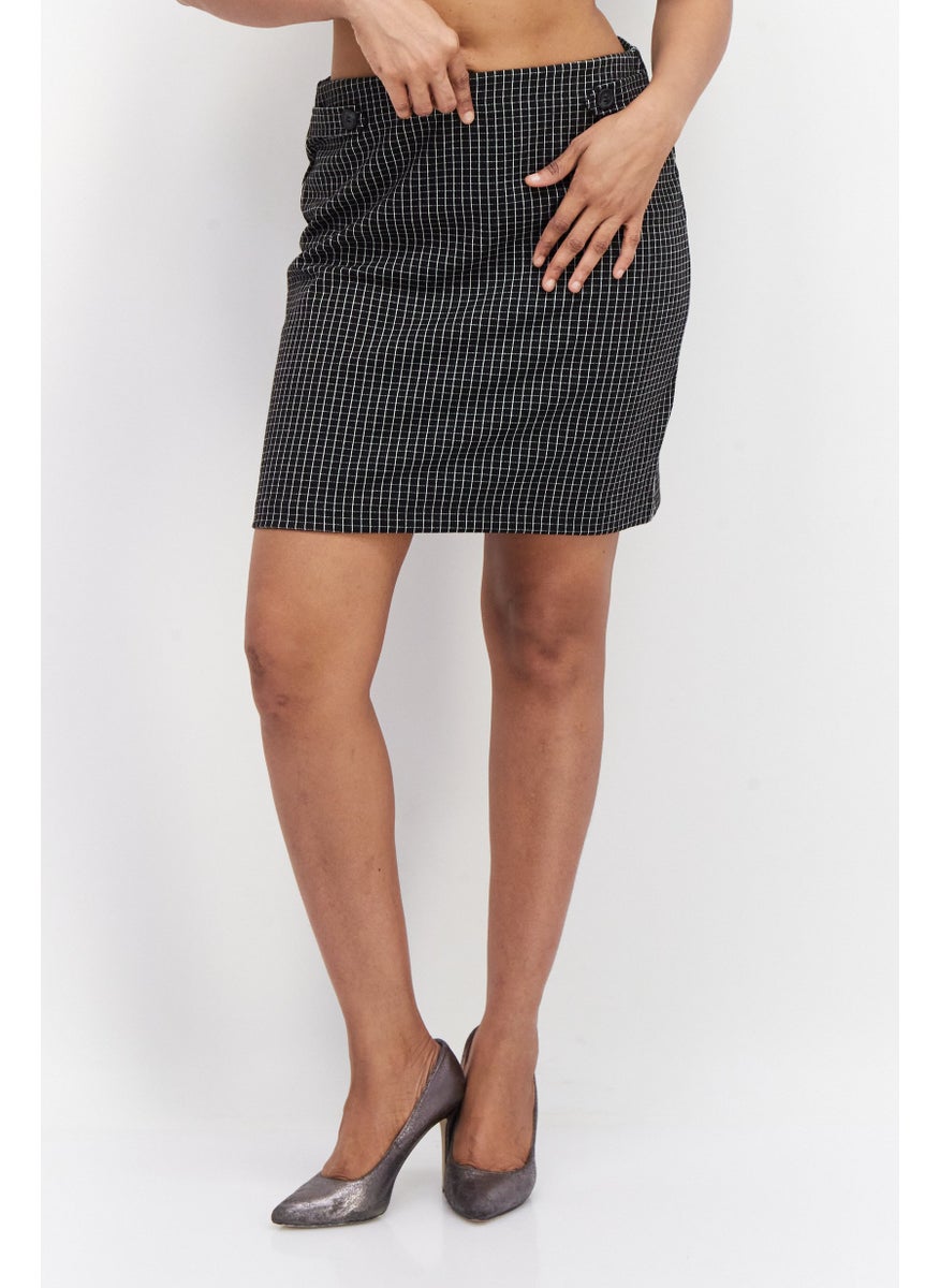 Women Plaid Mini Skirt, Black Combo