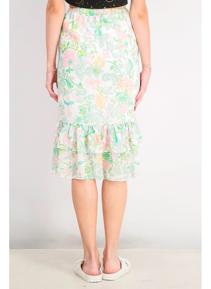 Women Regular Fit Pull,On Floral Print Skirt, White and Green
