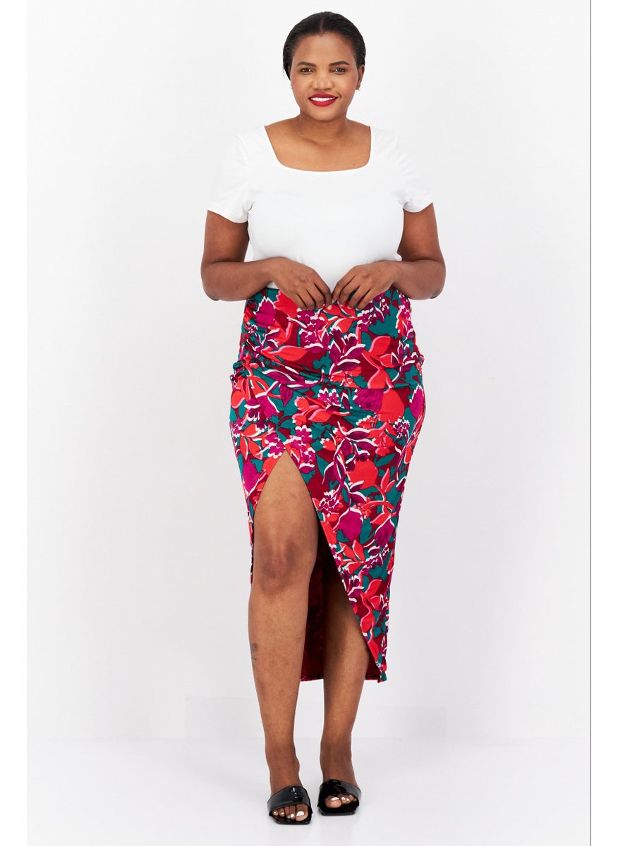 Women Plus Size Allover Wrap Skirts, Red Combo