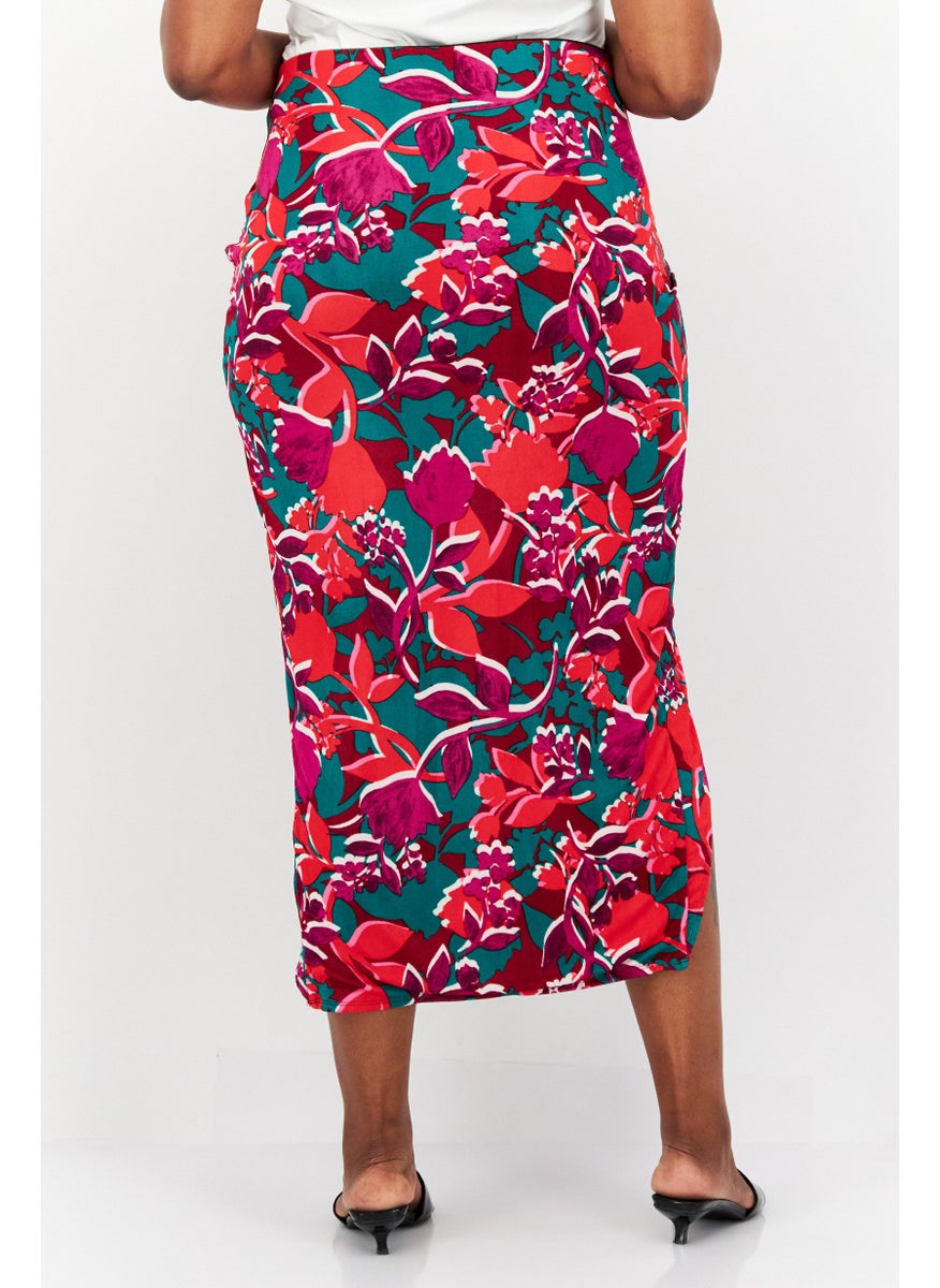 Women Plus Size Allover Wrap Skirts, Red Combo