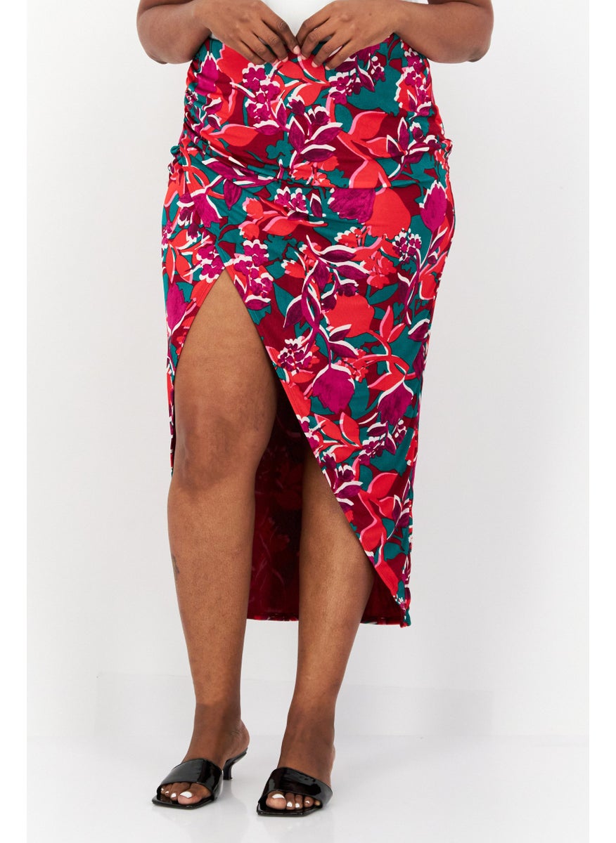 Women Plus Size Allover Wrap Skirts, Red Combo