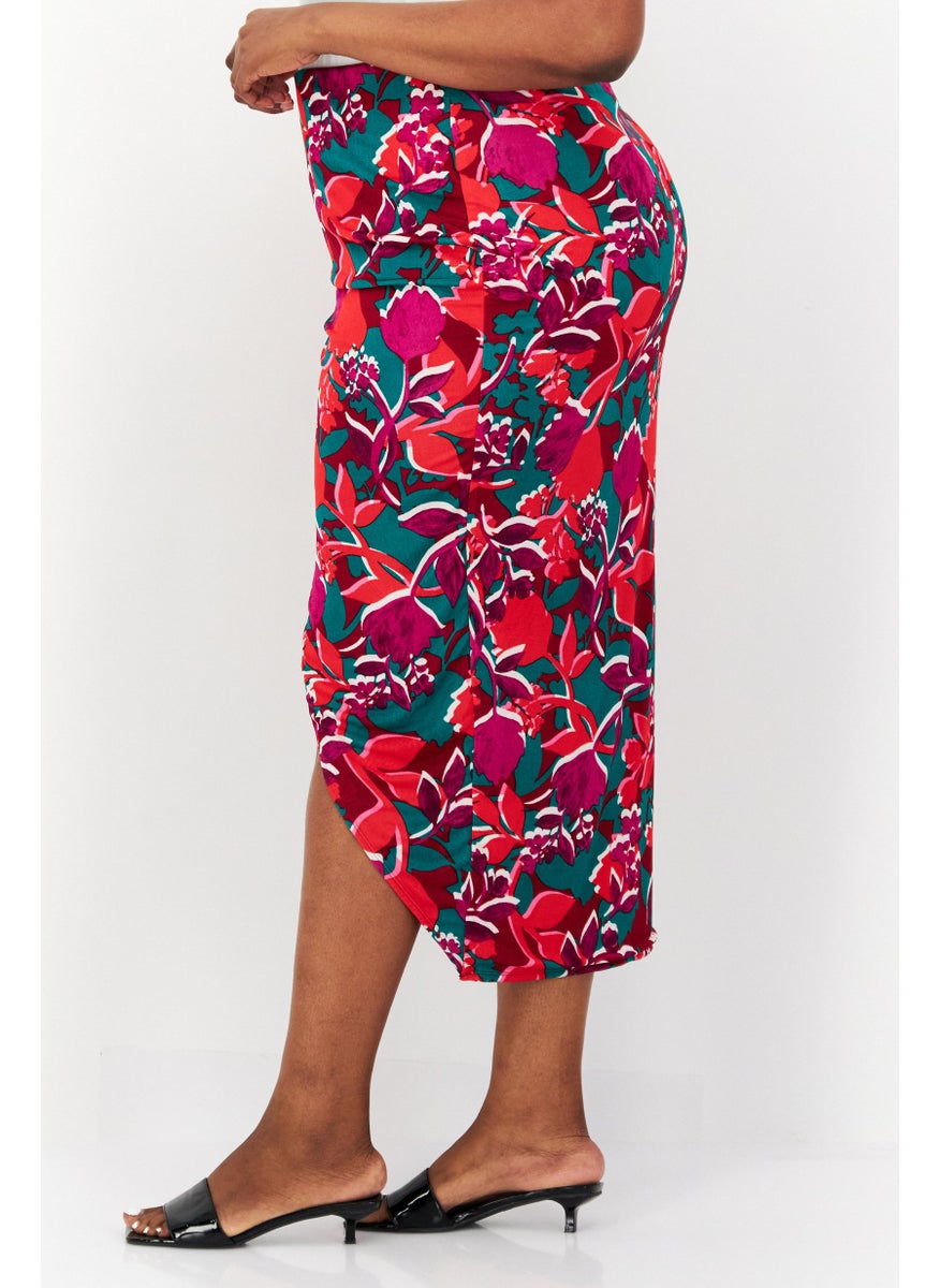 Women Plus Size Allover Wrap Skirts, Red Combo