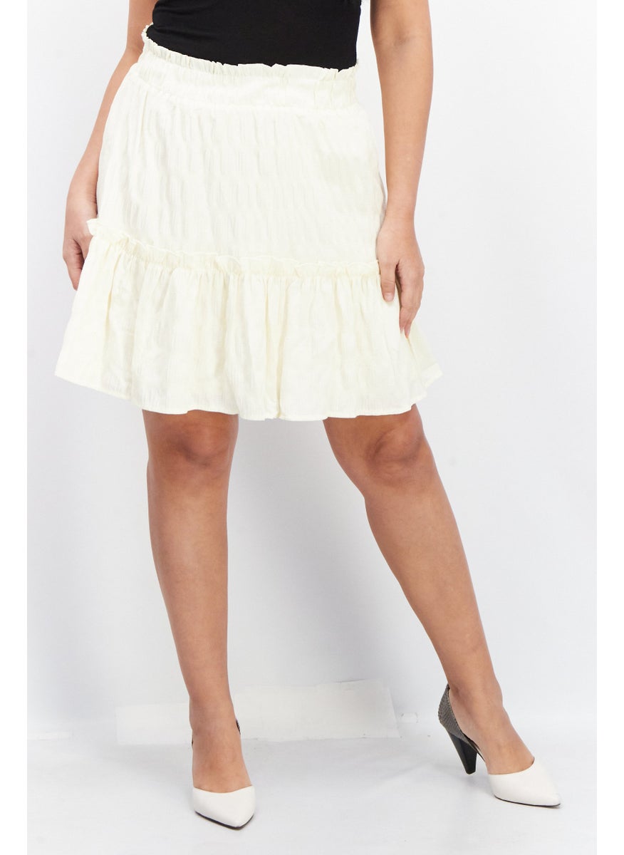 Women Pull On Textured Mini Skirts, Light Yellow