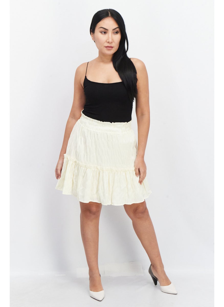 Women Pull On Textured Mini Skirts, Light Yellow