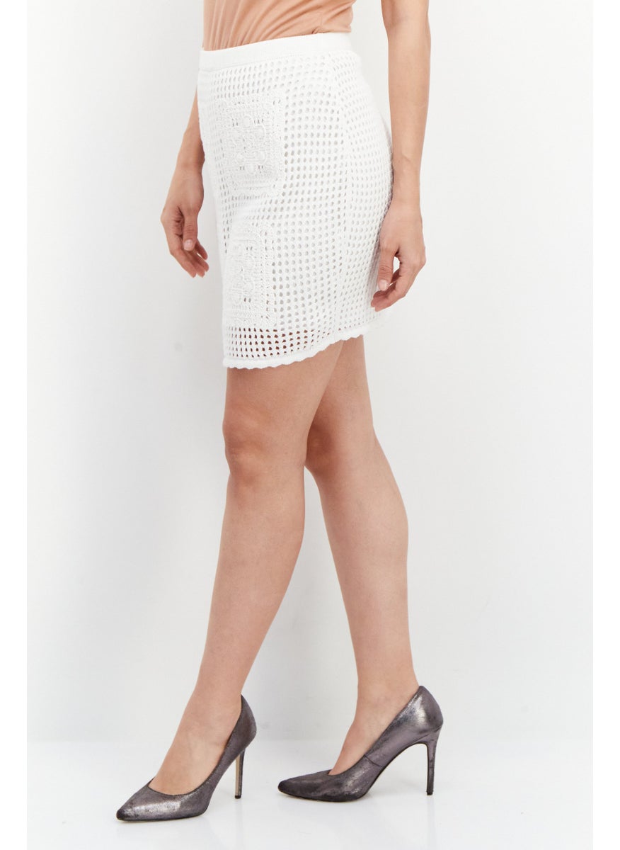 Women Crochet Mini Skirt, White