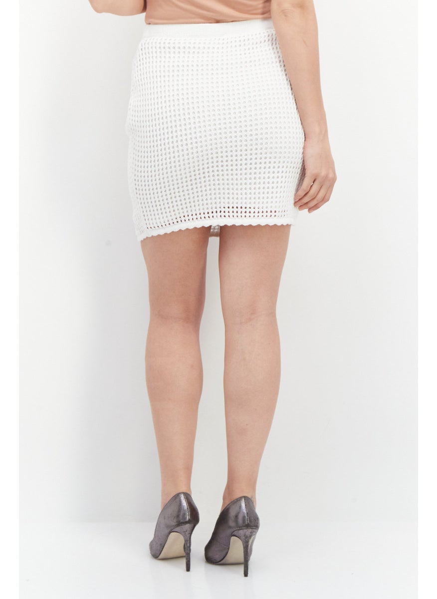 Women Crochet Mini Skirt, White
