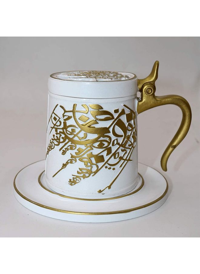 Incense Burner Oud Ceramic Mabkhara Mug White/Gold 13.9 x 13.8 x 10.1cm