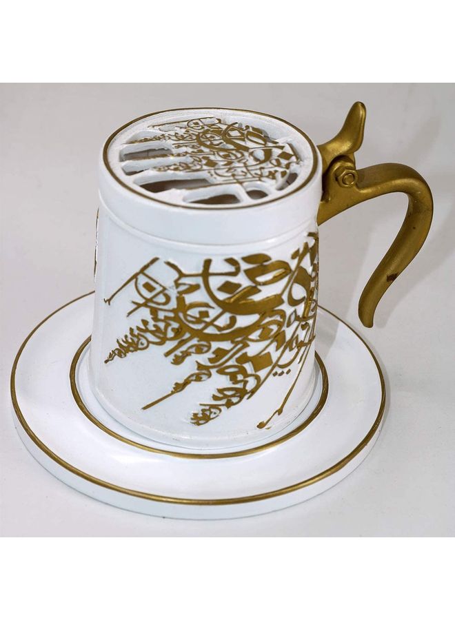 Incense Burner Oud Ceramic Mabkhara Mug White/Gold 13.9 x 13.8 x 10.1cm