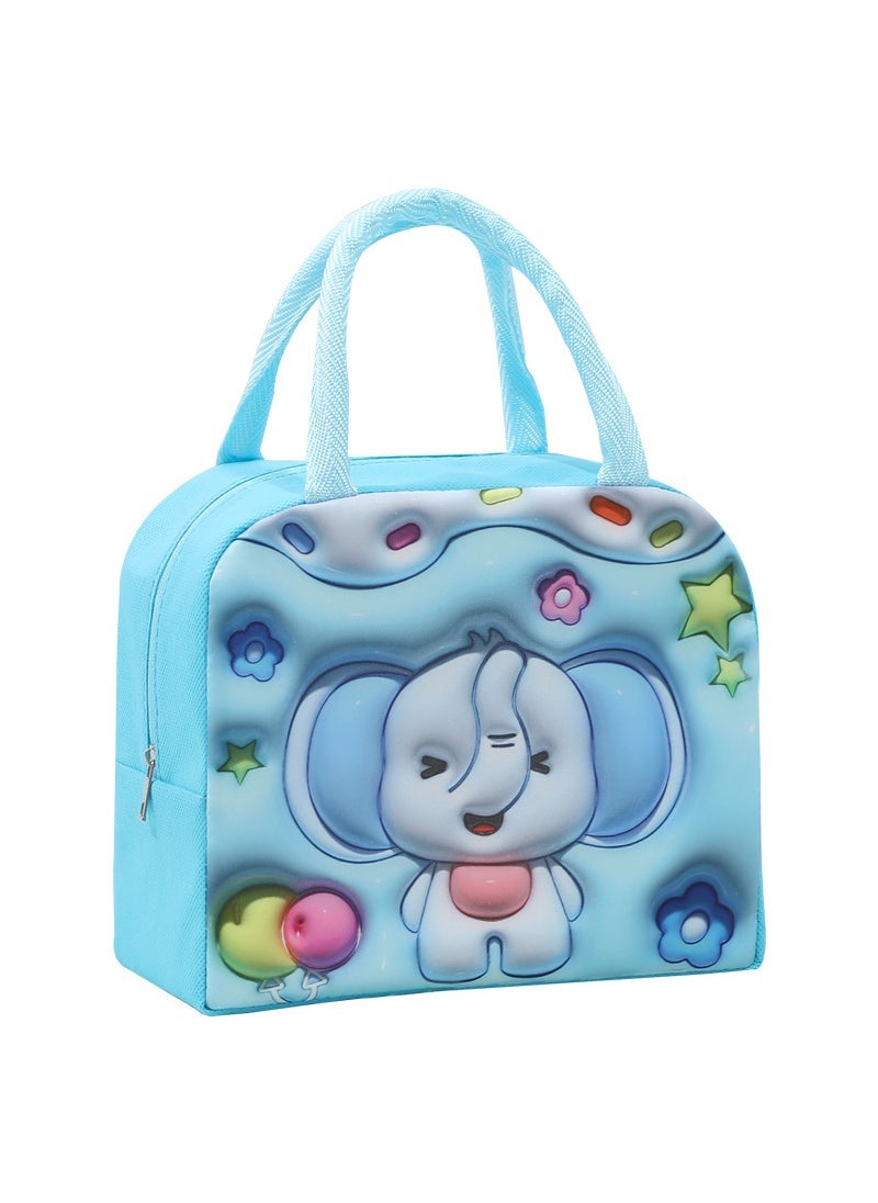 3D three-dimensional pattern expansion cartoon lunch bag childrens cute pet cartoon lunch bag portable lunch box bag Blue Elephant