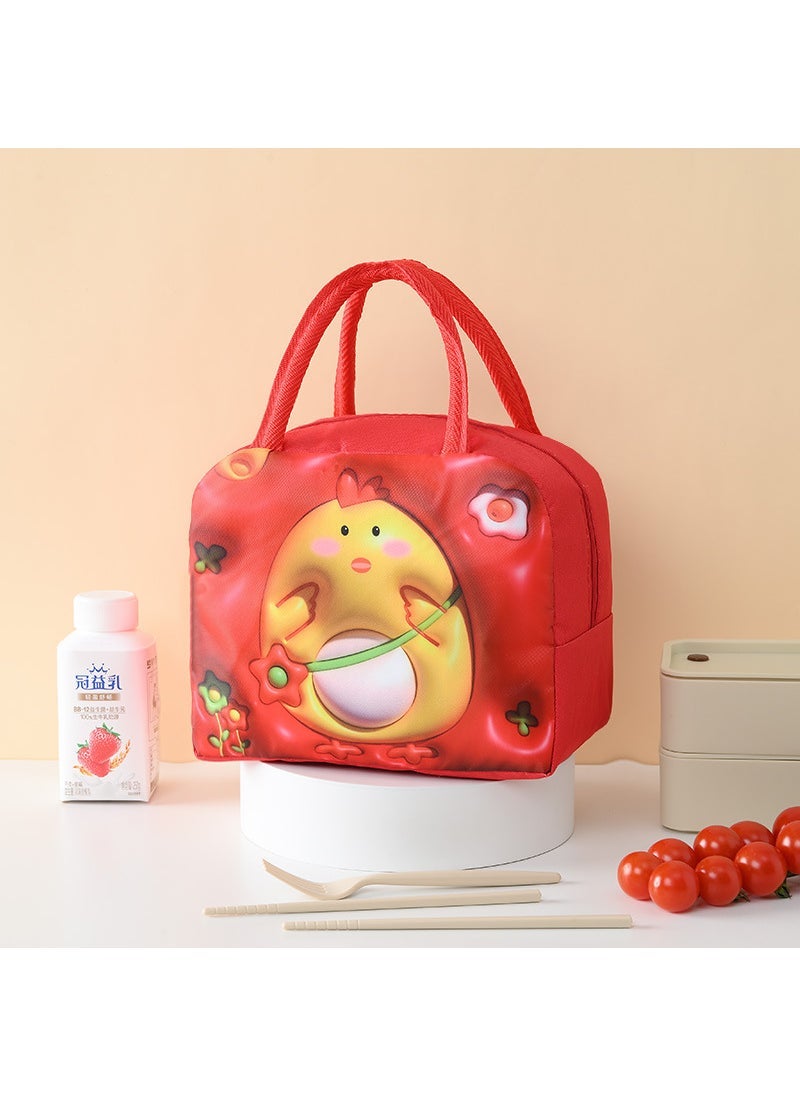 3D Cartoon Insulation Bag Childrens Portable Insulation Bag Oxford Cloth Lunch Bag Cute Lunch Bag Student Lunch Box Bag red small yellow chicken