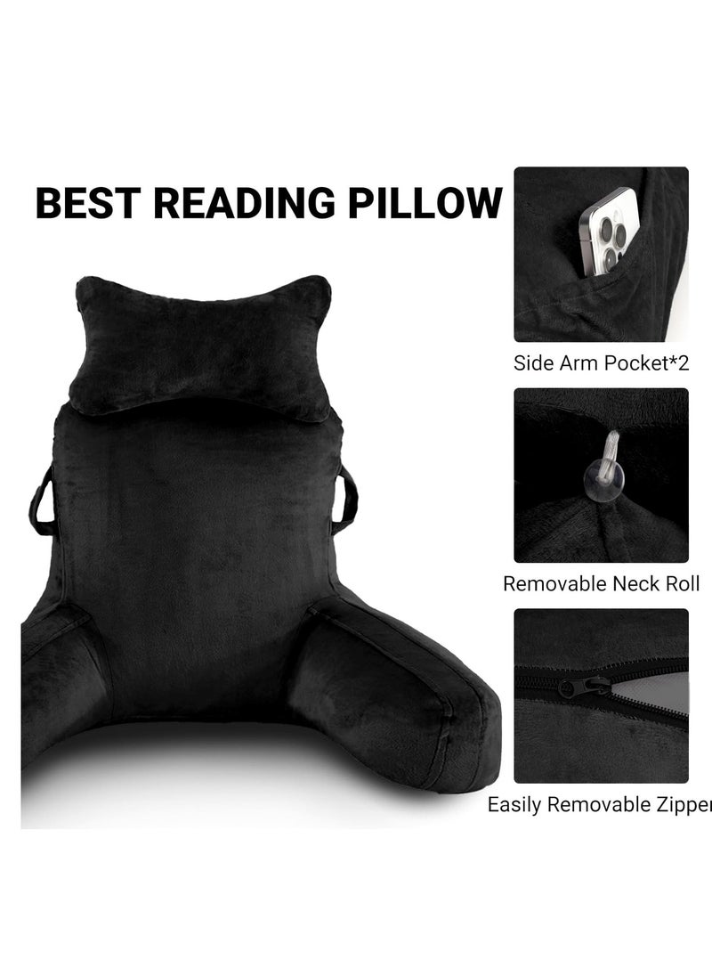 Ergonomic Extra Large Memory Foam Reading Pillow, Pillow Backrest, Lumbar Pillow, Neck Support pillow, Seat Cushion, Bed Rest Pillow, Lounge Cushion, Back Support Pillow with Arms, Washable Cover