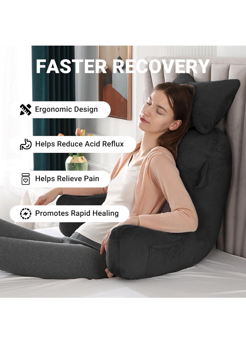 Ergonomic Extra Large Memory Foam Reading Pillow, Pillow Backrest, Lumbar Pillow, Neck Support pillow, Seat Cushion, Bed Rest Pillow, Lounge Cushion, Back Support Pillow with Arms, Washable Cover