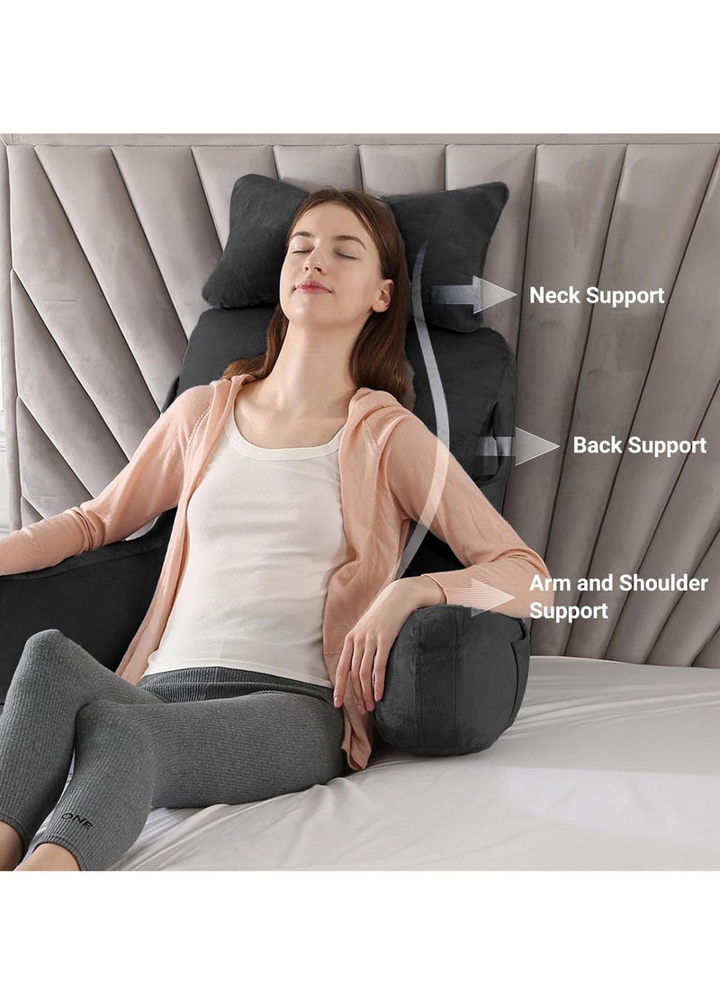 Ergonomic Extra Large Memory Foam Reading Pillow, Pillow Backrest, Lumbar Pillow, Neck Support pillow, Seat Cushion, Bed Rest Pillow, Lounge Cushion, Back Support Pillow with Arms, Washable Cover