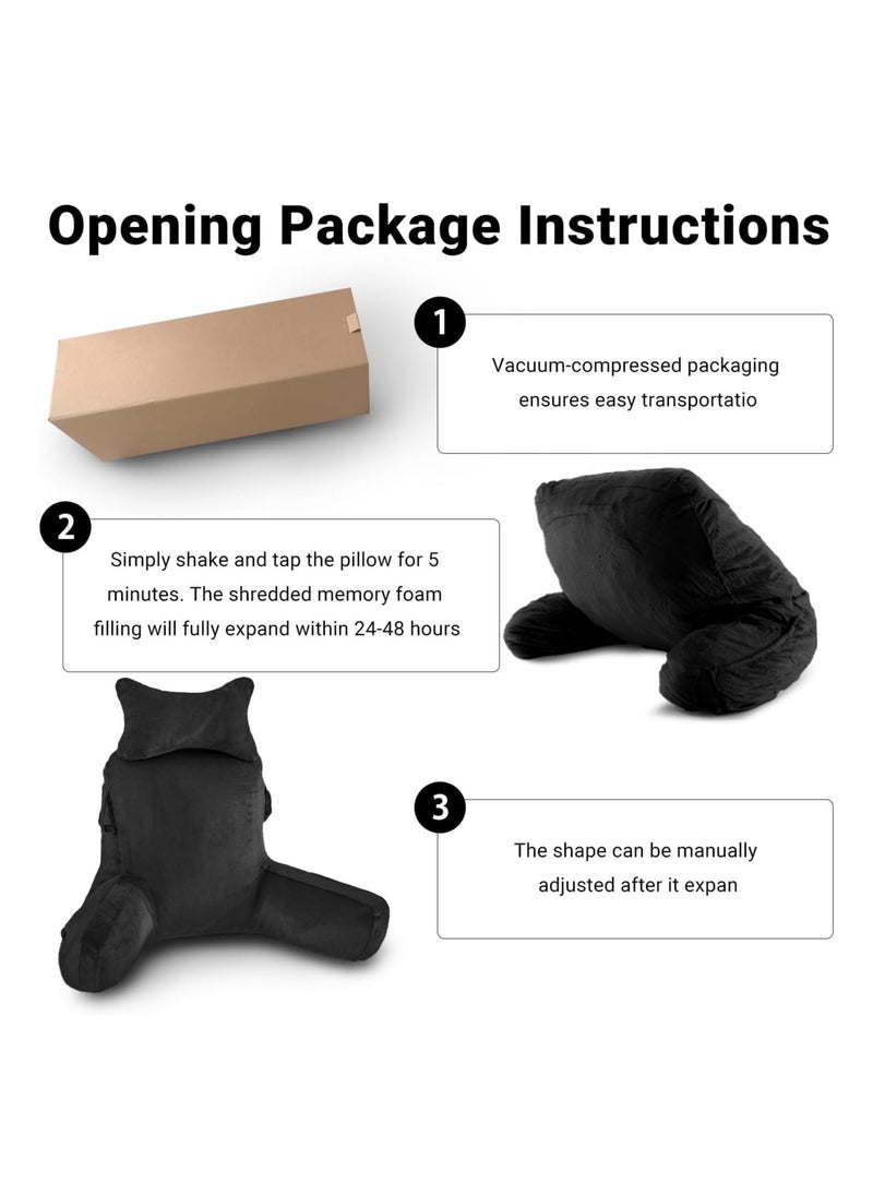 Ergonomic Extra Large Memory Foam Reading Pillow, Pillow Backrest, Lumbar Pillow, Neck Support pillow, Seat Cushion, Bed Rest Pillow, Lounge Cushion, Back Support Pillow with Arms, Washable Cover