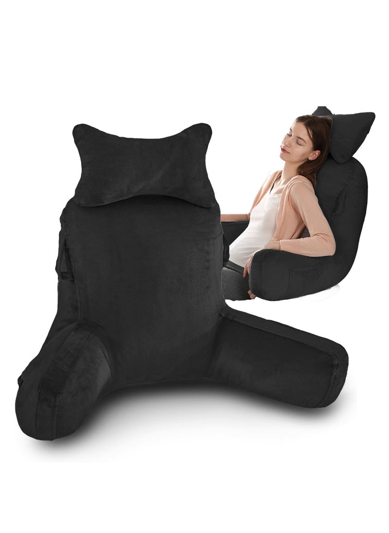 Ergonomic Extra Large Memory Foam Reading Pillow, Pillow Backrest, Lumbar Pillow, Neck Support pillow, Seat Cushion, Bed Rest Pillow, Lounge Cushion, Back Support Pillow with Arms, Washable Cover