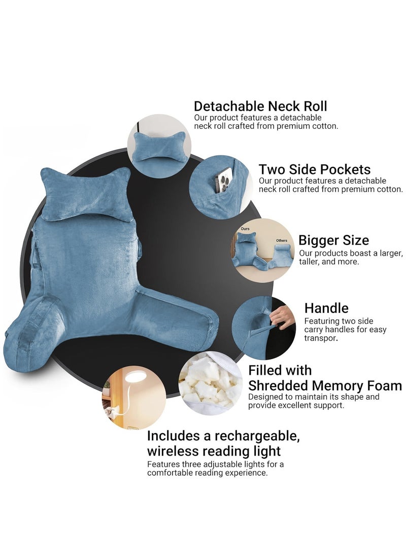 Ergonomic Extra Large Memory Foam Reading Pillow, Pillow Backrest, Lumbar Pillow, Neck Support pillow, Seat Cushion, Bed Rest Pillow, Lounge Cushion, Back Support Pillow with Arms, Washable Cover