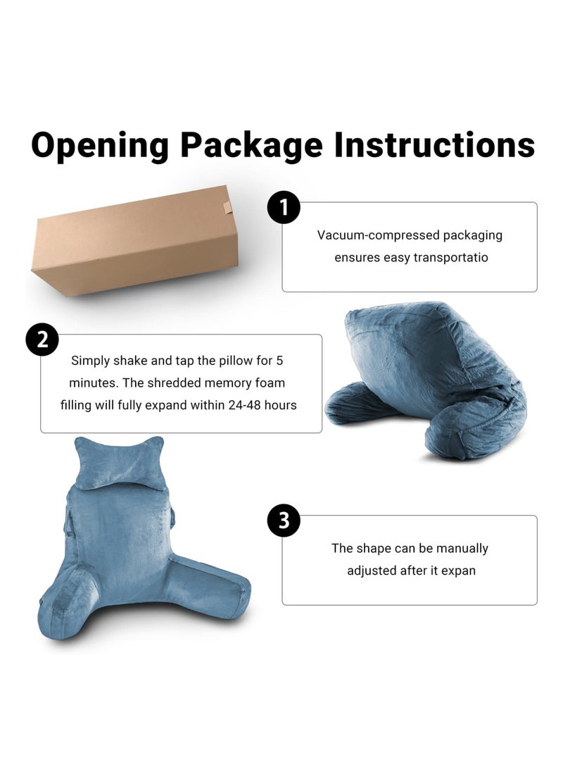 Ergonomic Extra Large Memory Foam Reading Pillow, Pillow Backrest, Lumbar Pillow, Neck Support pillow, Seat Cushion, Bed Rest Pillow, Lounge Cushion, Back Support Pillow with Arms, Washable Cover