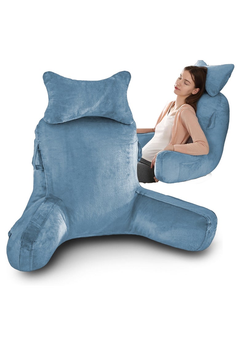 Ergonomic Extra Large Memory Foam Reading Pillow, Pillow Backrest, Lumbar Pillow, Neck Support pillow, Seat Cushion, Bed Rest Pillow, Lounge Cushion, Back Support Pillow with Arms, Washable Cover