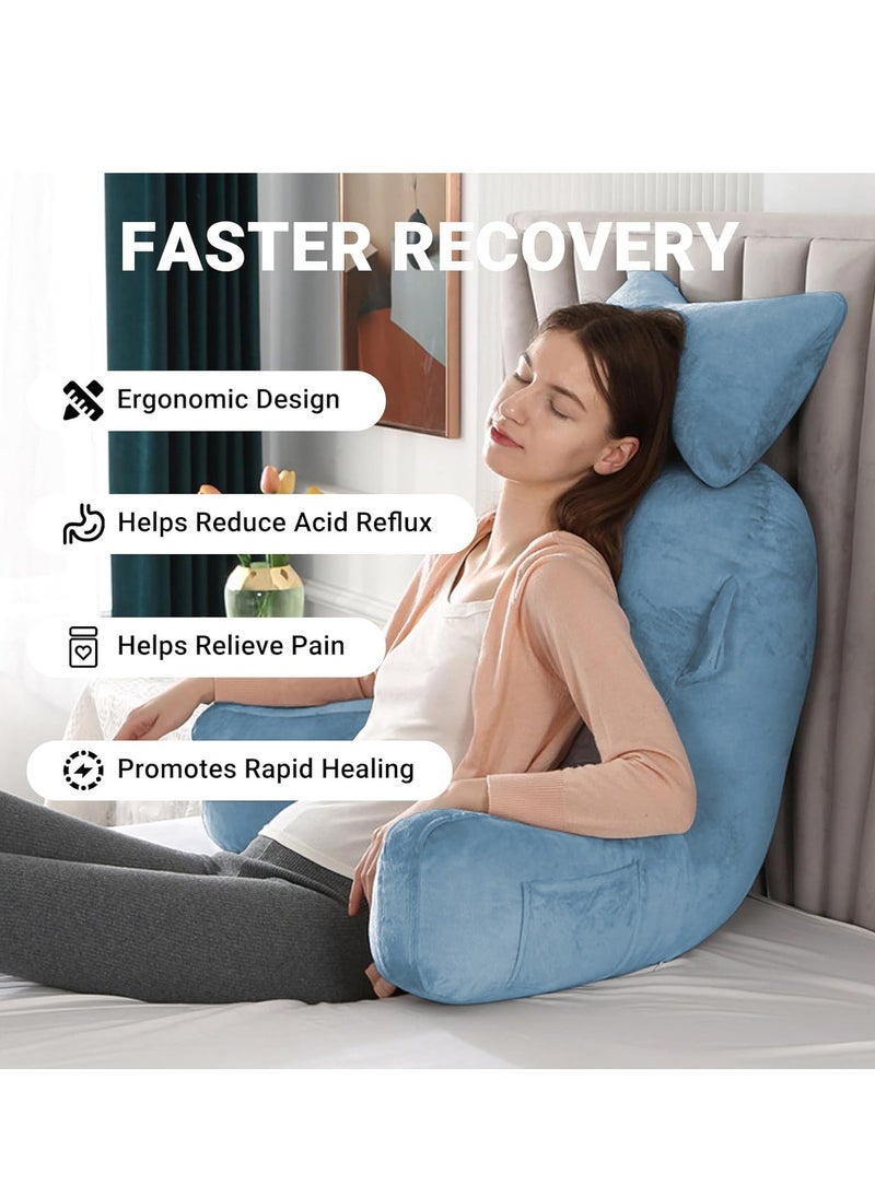 Ergonomic Extra Large Memory Foam Reading Pillow, Pillow Backrest, Lumbar Pillow, Neck Support pillow, Seat Cushion, Bed Rest Pillow, Lounge Cushion, Back Support Pillow with Arms, Washable Cover