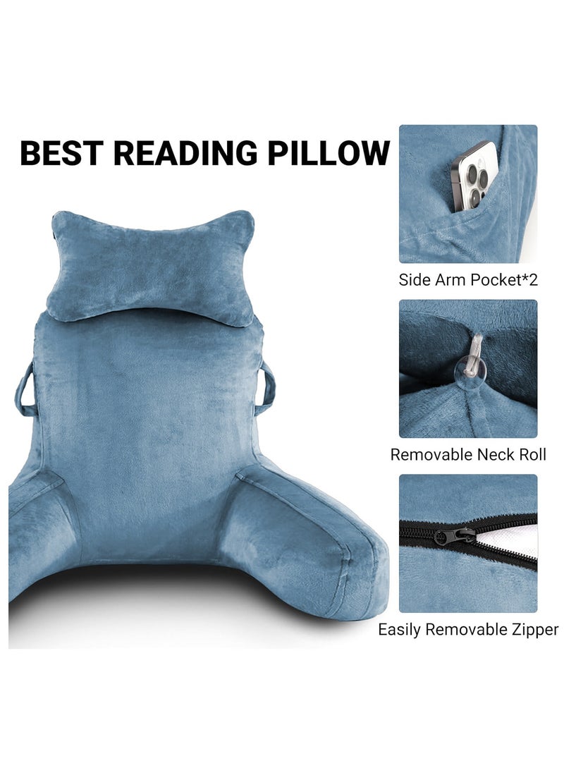 Ergonomic Extra Large Memory Foam Reading Pillow, Pillow Backrest, Lumbar Pillow, Neck Support pillow, Seat Cushion, Bed Rest Pillow, Lounge Cushion, Back Support Pillow with Arms, Washable Cover