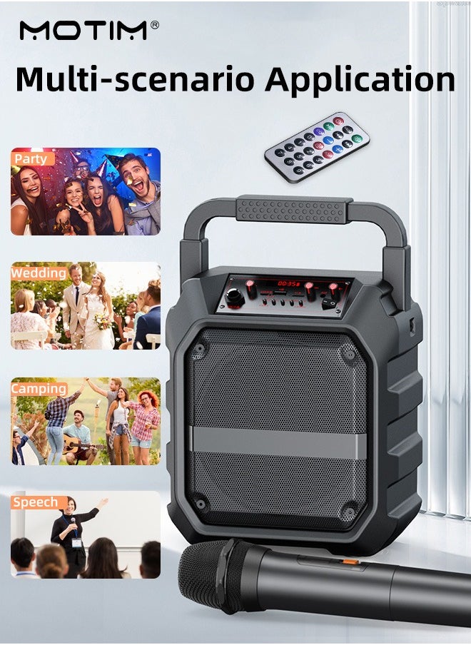 Multimedia Portable Speaker Karaoke Machine With 2 Microphones, TF/AUX/U Stick/Bluetooth/Wireless Mic Function, Type C Charging