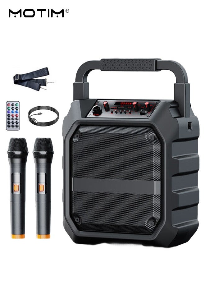 Multimedia Portable Speaker Karaoke Machine With 2 Microphones, TF/AUX/U Stick/Bluetooth/Wireless Mic Function, Type C Charging