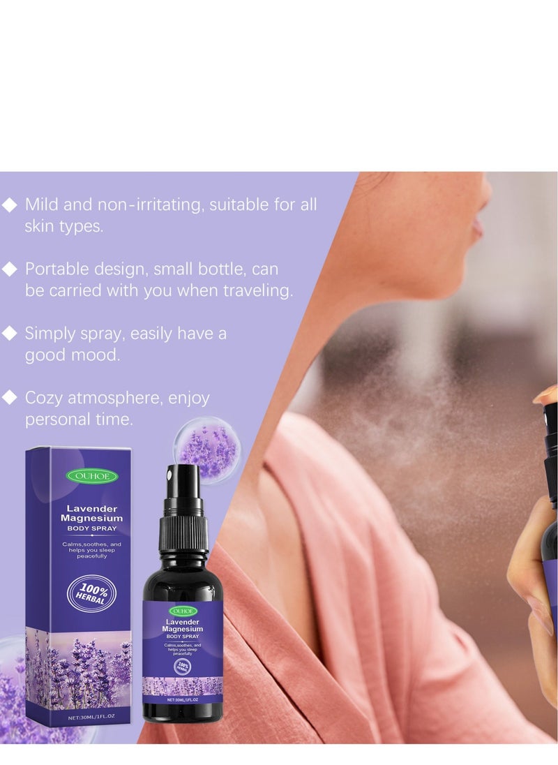 Lavender Magnesium Body Spray,Calms,Soothes,And Helps You Sleep Peacefully,Relieve Muscle Tension, Effectively Relieve Stress And Relax The Body And Mind, Support Sleep 30ml