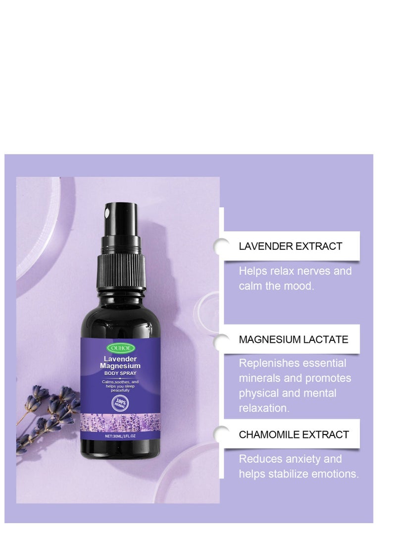 Lavender Magnesium Body Spray,Calms,Soothes,And Helps You Sleep Peacefully,Relieve Muscle Tension, Effectively Relieve Stress And Relax The Body And Mind, Support Sleep 30ml