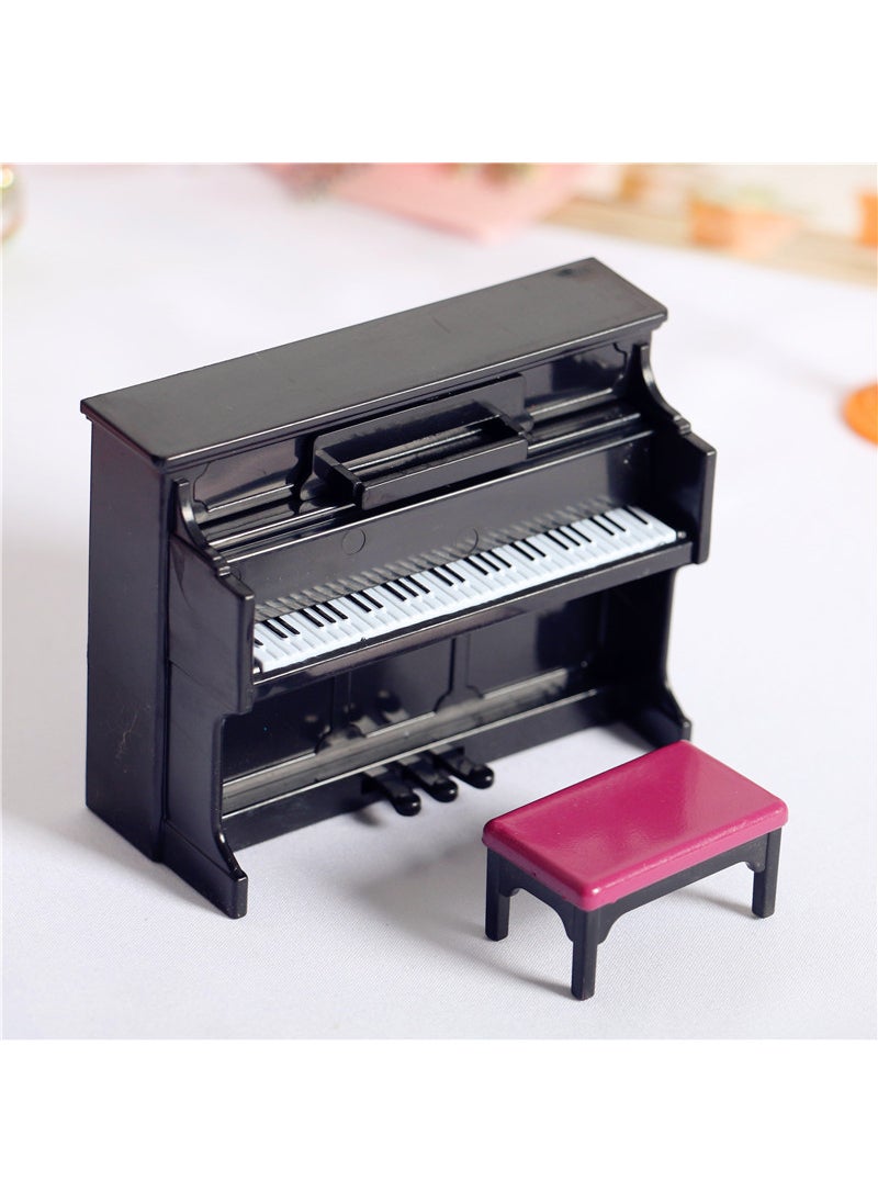 Dollhouse doll house OB11 mini furniture model upright piano and stool scene shooting props Black + piano stool + spectrum