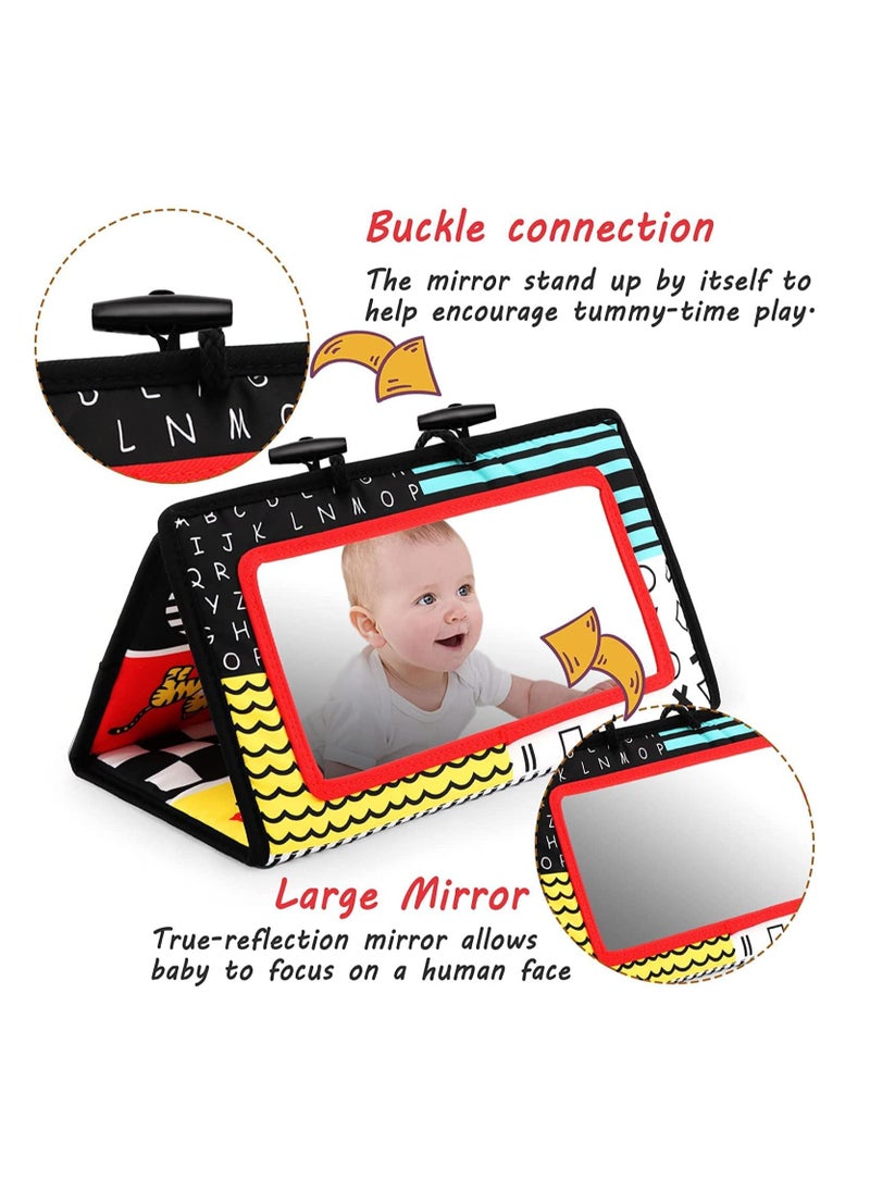 Baby Floor Mirror Tummy Time Toys Foldable Activity Center Black and White High Contrast Toys for Infants 0-12 Months