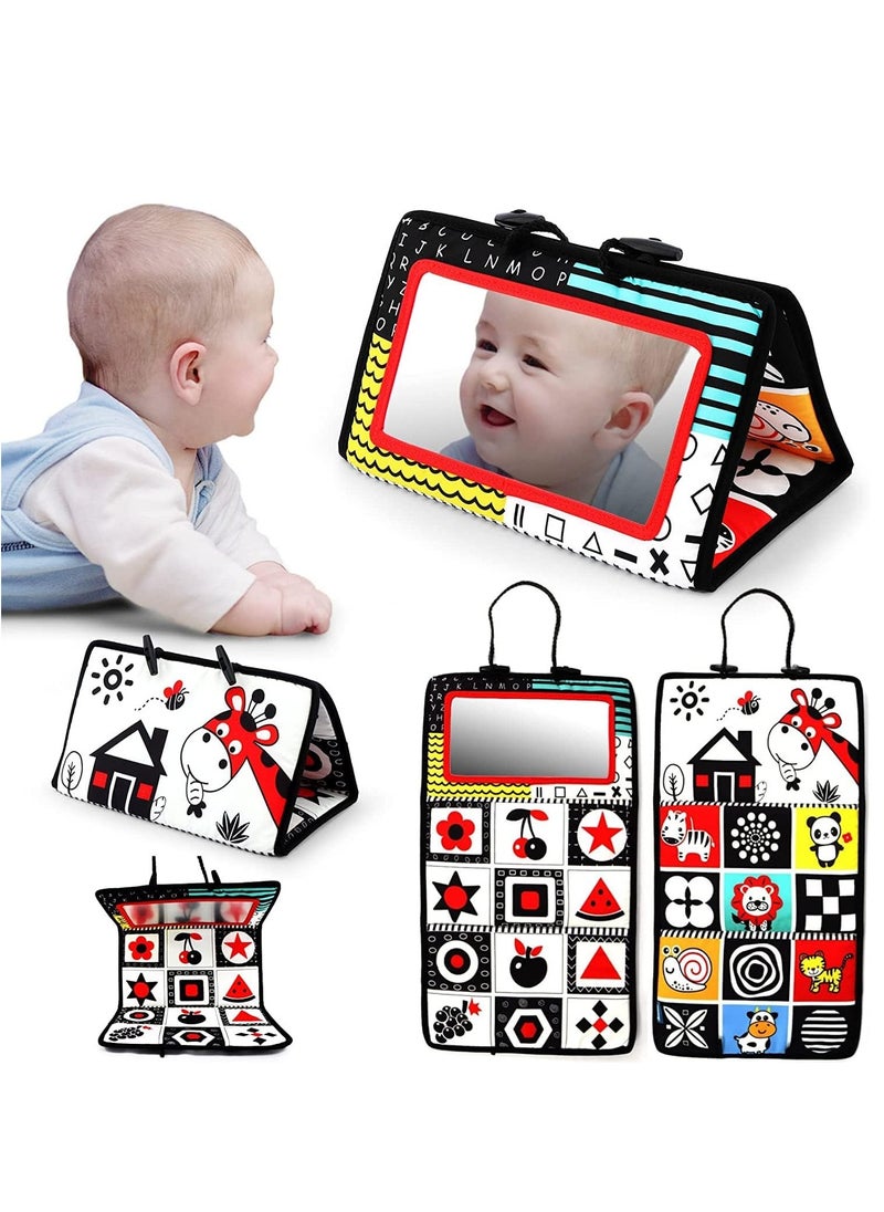 Baby Floor Mirror Tummy Time Toys Foldable Activity Center Black and White High Contrast Toys for Infants 0-12 Months