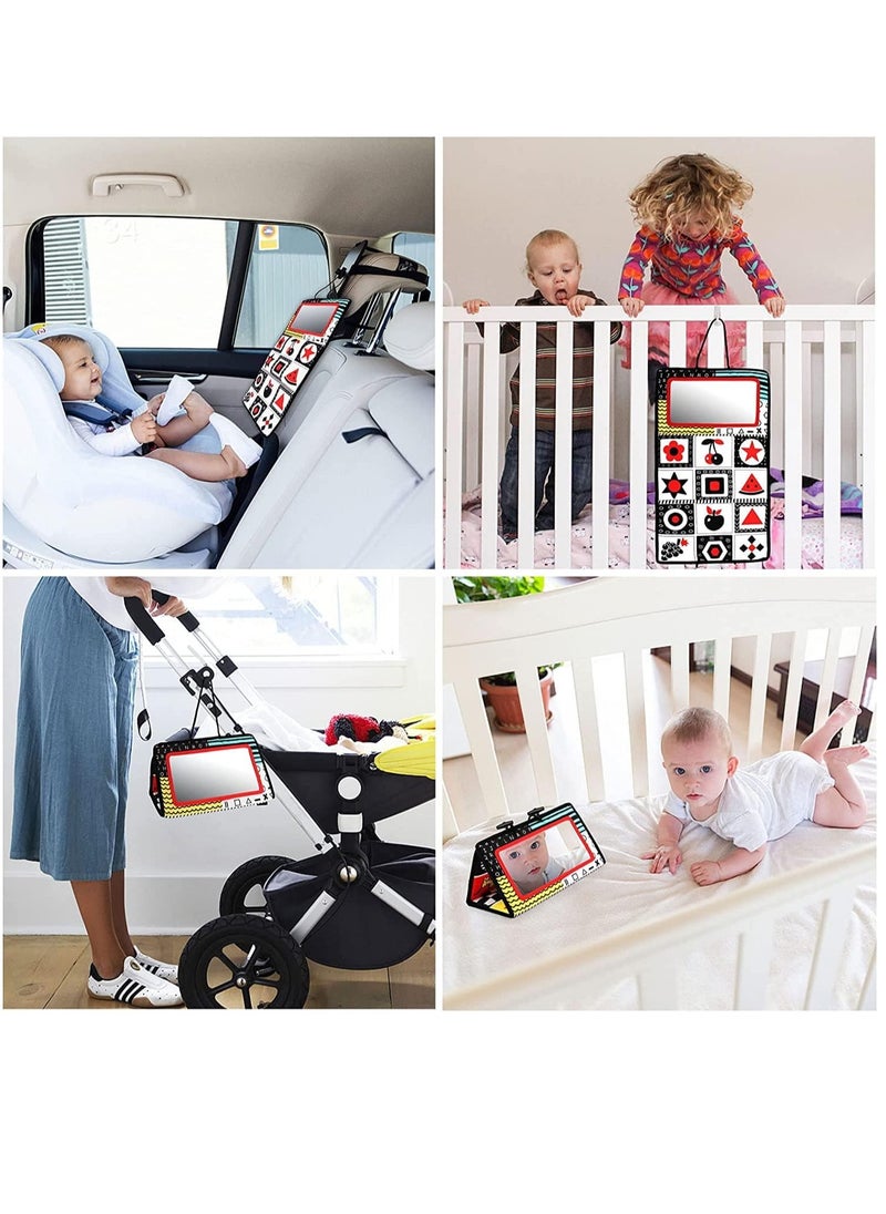 Baby Floor Mirror Tummy Time Toys Foldable Activity Center Black and White High Contrast Toys for Infants 0-12 Months