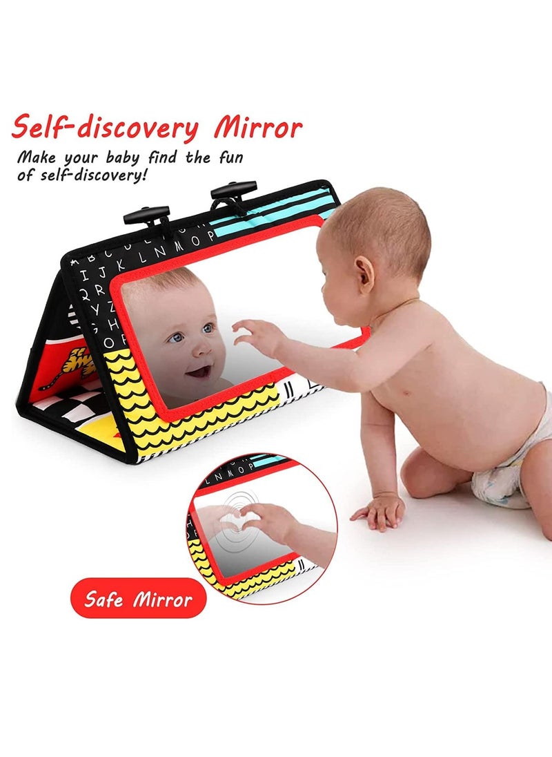 Baby Floor Mirror Tummy Time Toys Foldable Activity Center Black and White High Contrast Toys for Infants 0-12 Months