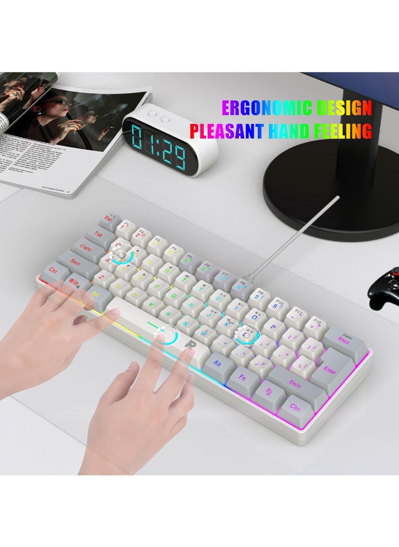 Arabic English 60% Wired Gaming Keyboard RGB Backlit Mini Keyboard Waterproof Small Ultra-Compact 61 Keys Keyboard for PC/Mac Gamer Typist Travel Easy to Carry on Business Trip