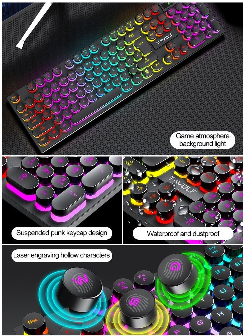 Mechanical Gaming Keyboard RGB Backlit Volume/Lighting Control Knob Fully Programmable 104-Keys Anti-Ghosting Wired Computer Keyboards for Office/Games,Suitable for PC/Ps4/Xbox Gamers