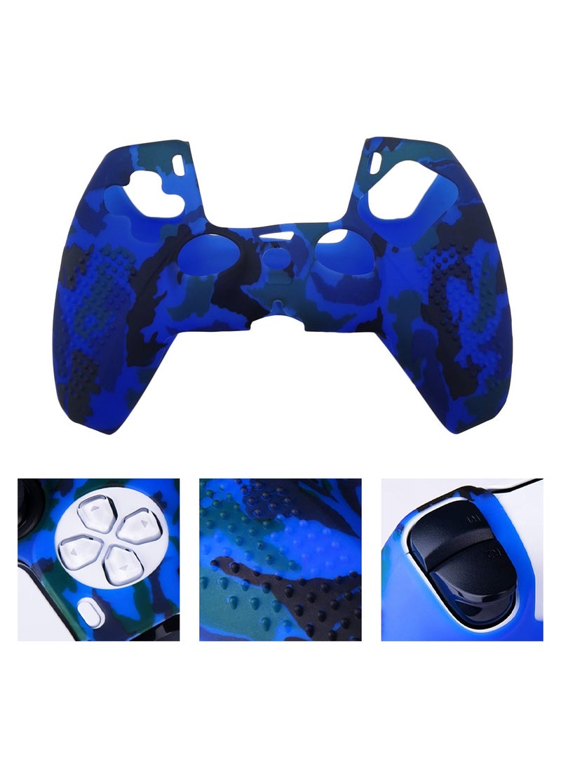 Silicone Shell Accessories For Sony 5 PS5 Wireless Controller Handles With Non Slip Silicone Dust Protection Cover, PS5 Handle Shell x 2, With Thumb Handle x 10 (Red Camouflage+Blue)