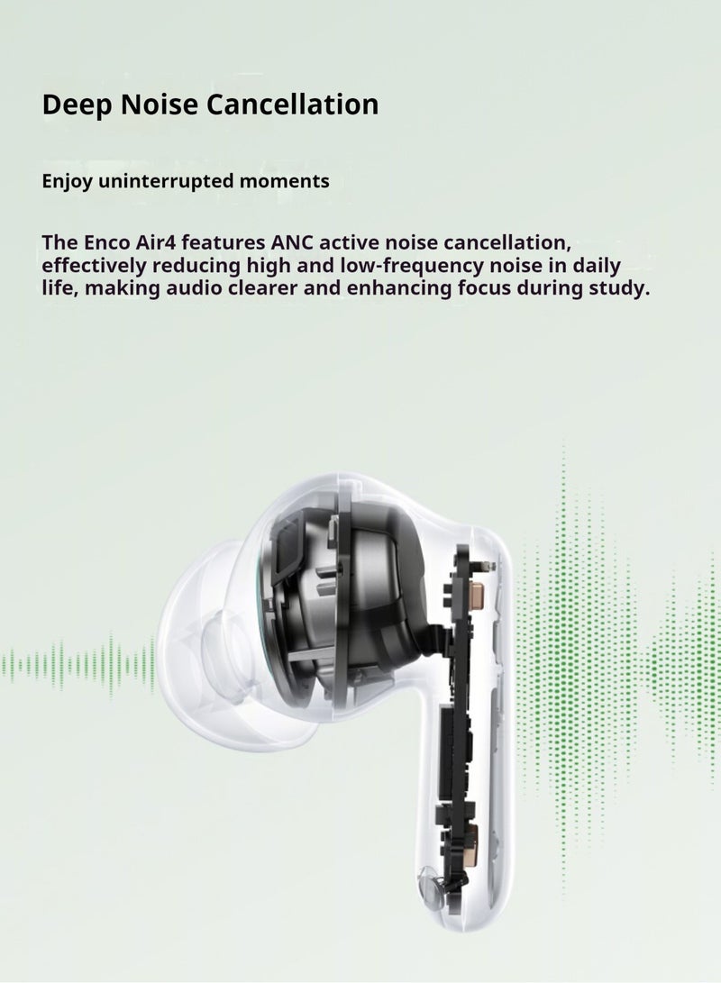 Enco Air4 True Wireless Earbuds - Bluetooth 5.4, 12.4mm Dynamic Driver, Active Noise Cancellation, 43H Battery Life, IP55 Waterproof, Dual Microphone Noise Reduction, Touch Control, Quick Pairing, Dual Device Connection Green