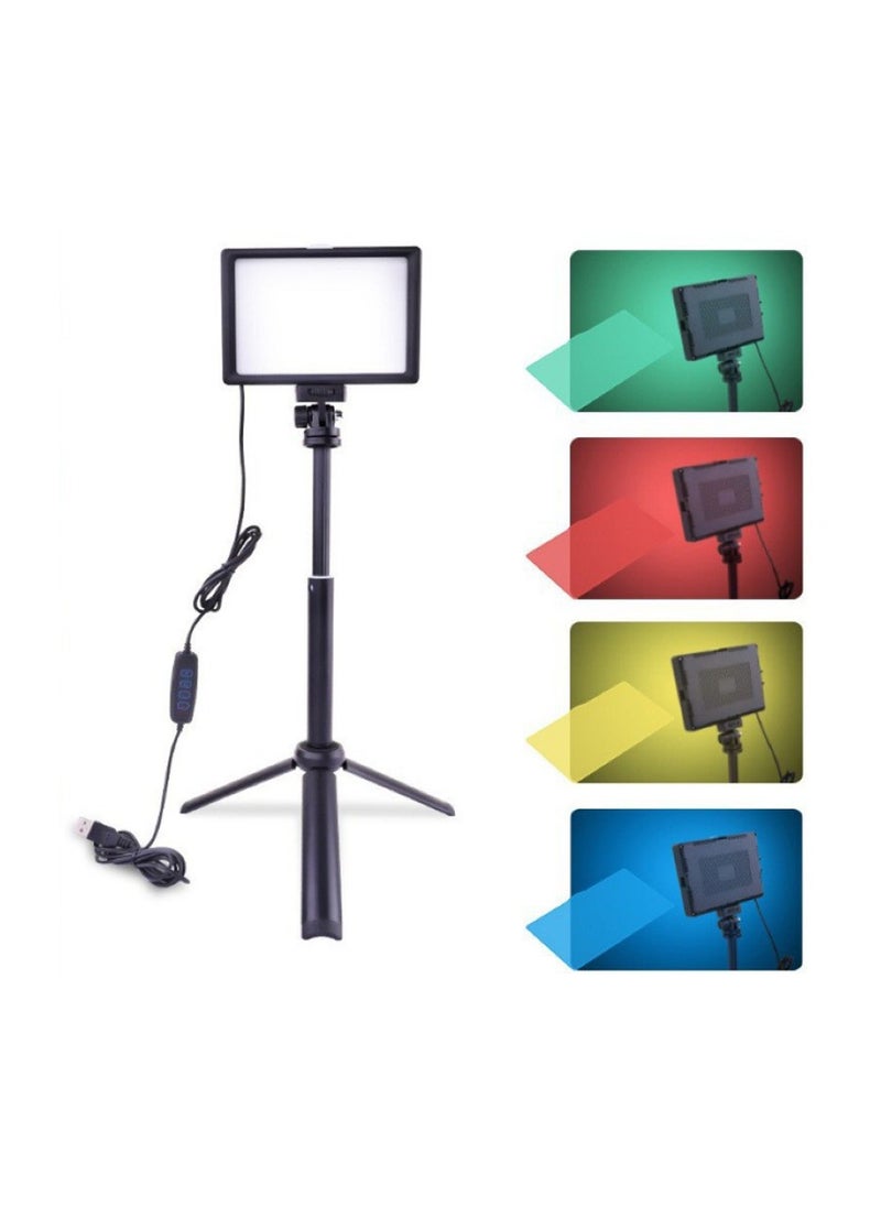 USB LED Video Light Kit,Photography Lighting 3200K-5600K with 42 to 120cm Adjustable Height Tripod Stand and White/Red/Yellow/Blue/Green Filters