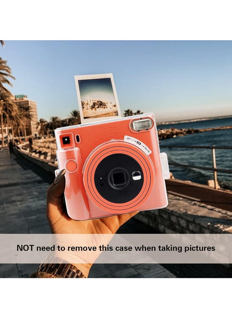 Protective Clear Case for Fujifilm Instax Square SQ1 Instant Film Camera, Crystal Hard PC Cover for Instax Square SQ1 with Removable Rainbow Shoulder Strap (Transparent)
